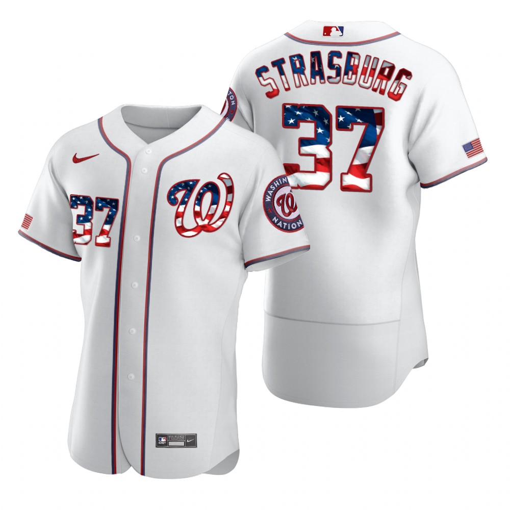 Washington Nationals 37 Stephen Strasburg Men Nike White Fluttering USA Flag Limited Edition Authentic MLB Jersey